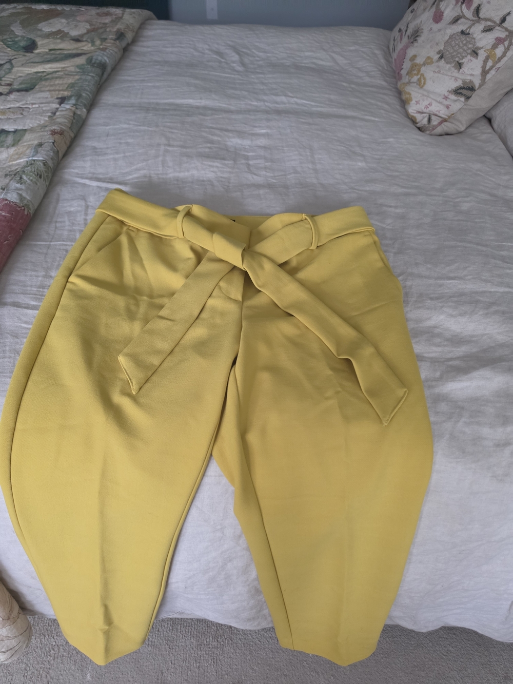 LOFT Yellow High-Rise Cropped Tie-Waist Pants